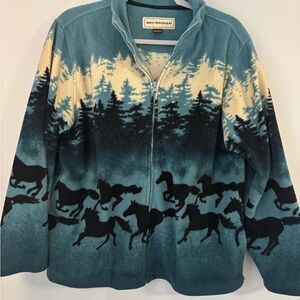 Bit & Bridle Horse Print Fleece Zip Jacket Western Cottagecore